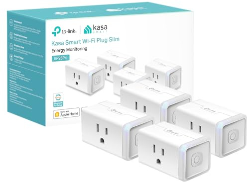 Kasa Smart Plug Mini 15A, Apple HomeKit Supported, Smart Outlet Works with Siri, Alexa & Google Home, UL Certified, App Control, Scheduling, Timer, 2.4G WiFi Only, 4 Count (Pack of 1) (EP25P4), White
