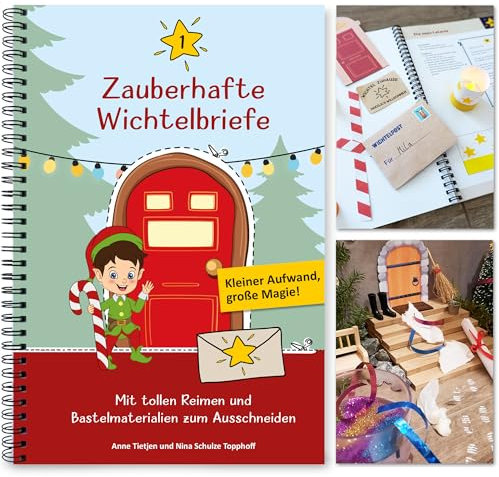 Premium Wichtelbriefe Komplettset 1 für Kinder zum Ausschneiden mit Reimen, Abenteuern, Wichtel-Schabernack und Wichtelzubehör wie Wichteltür, Wichtelbaustellen, Ausmalbilder