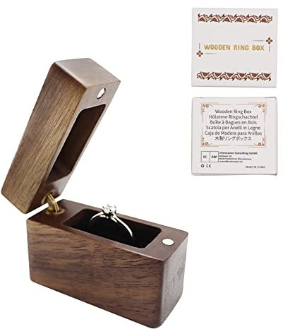 Walnuss Holz Ring Box Samt Soft Interieur Halterung Ohrringe Schmuck aus Holz Präsentation Box Fall für Vorschlag Verlobung Hochzeit Zeremonie (Feuerzeug)