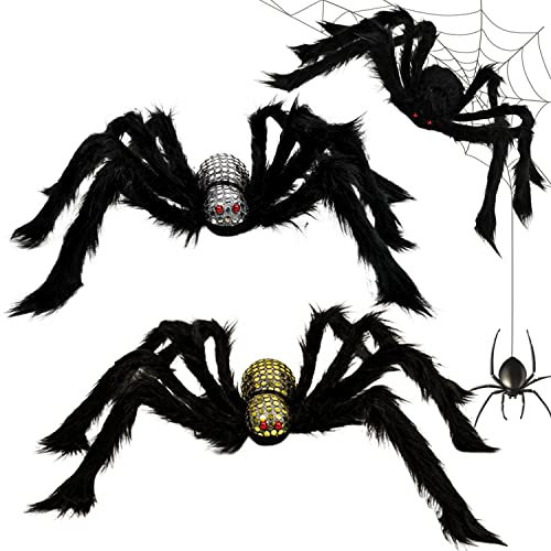 Qinglee Halloween Spinnen, 3pcs Riesen Spinne Halloween, 75cm Halloween Deko Garten Gruselig, Spinne Plüschtier Für Tür Draußen Drinnen Haus