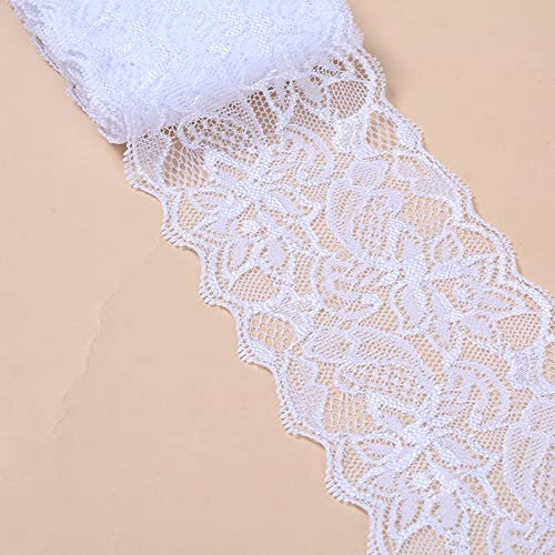 10 Yards Elastizität Spitzenbordüre Spitzenband,8cm Breite Bunte Spitzen-Blumen Borte Dekoband Zierspitze Zierband Spitzenstoff Spitzenborte für Nähen DIY Handwerk Kleidung Unterwäsche,Weiß