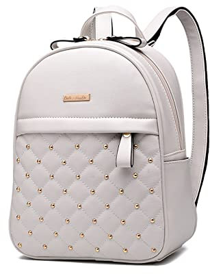 NICOLE & DORIS Rucksack Damen Leder Rucksäcke Kleine Casual Daypack Modern Damenrucksack wasserdichte Schulrucksack für Mädchen Reise Tagesrucksack mit Nieten Weiß