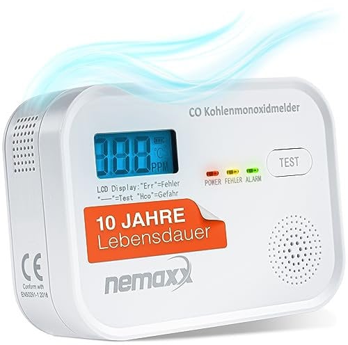 NEMAXX® Kohlenmonoxid Melder mit aukustischem & optischem Alarm – Co Melder Gaswarner Haus & Wohnmobil/Wohnwagen-Carbon Monoxide Detector-Kohlenmonoxidmelder-Kohlenmonoxid Messgerät batteriebetrieben