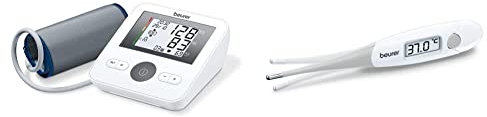 Beurer BM27 Upper Arm Blood Pressure Monitor Medical Device XL Upper-Arm Cuff, 4 User Profiles Arrhythmia Detection Colour-Coded WHO Risk Indicator & FT 13 Waterproof Flexible Digital Thermometer