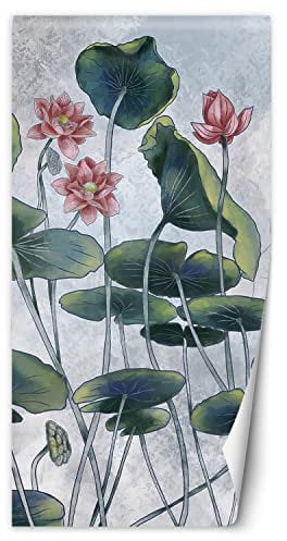 Feeby Türtapete Fototapete Seerosen Blumen Blätter 80x210 cm Türposter Türpanel Vlies Tapete Wohnzimmer Schlafzimmer Kinderzimmer Büro Textur Beton Grün