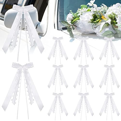 JJQHYC 10 Pezzi Fiocchi Bianchi Matrimonio Fiocchi Matrimonio Auto Decorazione Bianchi in Raso Eleganti Fiocchi per la Matrimonio Decorazioni per Sedie di Nozze