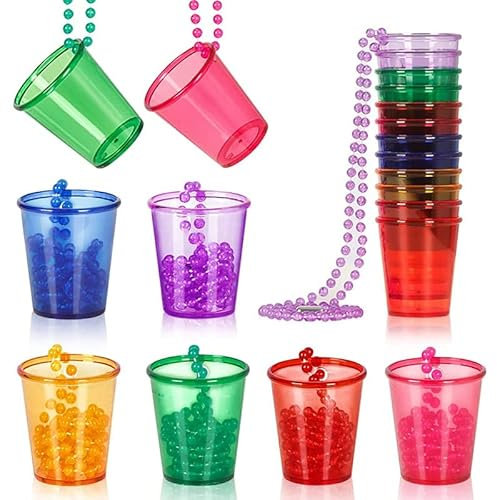 Labstandard Plastic Bridal Shot Glass Necklace Team 12PCS Colorful Clear Shot Cup Necklace for Bachelorette Party and Bridal Shower