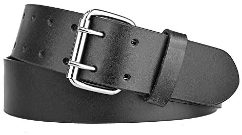 Zakatte • Unisex breiter Gürtel aus Leder mit doppeldorn Arbeitsgürtel Ledergürtel B506 (Schwarz, 95 cm)