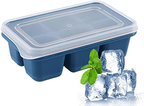 Ice Cube Mold Silicone Ice Cube Mold Ice Cube Tray 6 Grid Square Ice Cube Tray Easy Release Silicone Ice Cube Tray for Freezers with Lid Spill Proof Ice Cream Molds