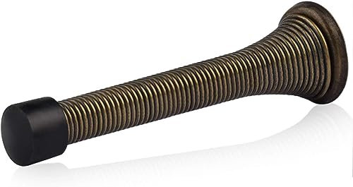 HOMOTEK 20 Pack Spring Door Stopper with Rubber Bumper 3-1/8 Flexible Spring Heavy Duty Wall Door Stop Low Mounted Door Bumper for Home (Antique Brass)