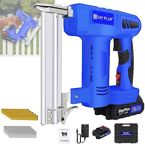 Cordless Nail Gun Rechargeable Staple Gun, 100 Nails or 100 Staples Large Capacity Electric Nailer, 1500mAH Lithium Battery and Fast Charger Brad Nailer for Woodworking, Ceiling Tile, Carpet Padding