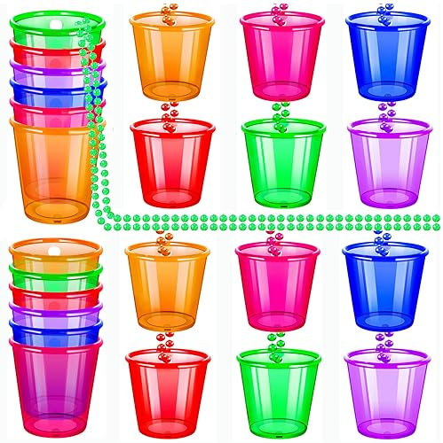 EOGRFW 12 Stück Schnapsgläser mit Kette,Team Braut Schnapsglas Perlen Halskette,Wiederverwendbar Schnapsglas Zum Umhängen,Bunt Schnapsgläser für Bachelorette Party,Brautparty Dekoration,Braut Party