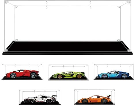 BOOVAX Acryl Vitrine für Lego-42143/42115/42083/42096/42056 - Schaukasten Kompatibel mit [Ferrari-Daytona-SP3/Lamborghini-Sian/Bugatti-Chiron/Porsche-911-RSR/GT3-RS] - 62x30x20cm (Nur Vitrine)