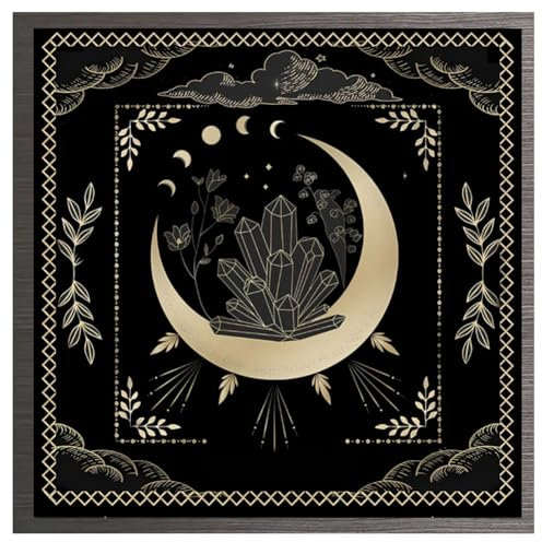 Yurosiay Tarot Tischdecke Mysteriöse Schwarz Astrologie Tischdecke Mond Sonne Blumen Bedruckte Tarot Altar Tuch Vintage Altartuch Tarotkarten Quadratisch Weissagung Tischdecke 49×49cm 10#