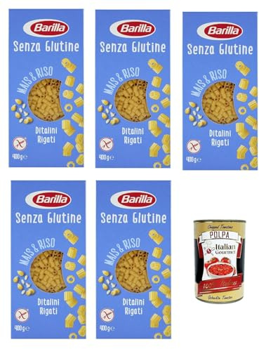 Italian Gourmet Glutenfrei Pasta Bundle 5x Ditalini Rigati 400g + Italian Gourmet Polpa – italienische glutenfreie Suppenpasta aus Mais & Reis, kleine Röhrennudeln für Suppen, Minestrone & mediterrane