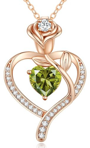 CDE Jewellry Birthstone Collana Donne, 925 Sterling Silver Rose Gold Jewellry Rose Heart Collana Pendente Anniversario Compleanno Regalo di Natale per donne Moglie Mamma Fidanzata Lady Suo 08