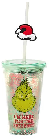 The Grinch Bath Tumbler Gift Set: Travel Mug with Straw, Bubble Bath, Body Wash, and Shower Puff for a Whimsical Bathing Experience