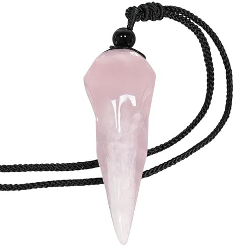 Nupuyai Rose Quartz Skull Carving Crystal Stone Pendant Necklace for Men Women, Natural Carved Stone Raven Skull Jewellery with Adjustable Cord