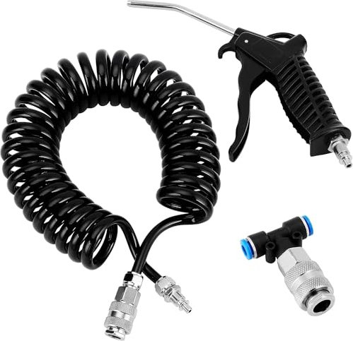 eROOSY Luftpistole, Ausblaspistole, LKW Blaspistole mit 5 Meter Spiralschlauch und T Stück Schnellkupplung