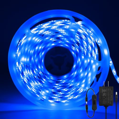 ShineBurky LED Strip 5M Blau, LED Streifen 12V Lichtband LED Selbstklebend IP65 Wasserdicht LED Band Beleuchtung Lichtband Strips Flexibel for Leiste Küche TV DIY Deko (Inklusive Netzteil)