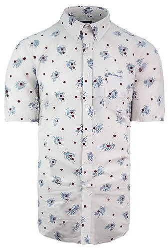 Ben Sherman Oxford Printed Top Short Sleeve White Mens Cotton Shirt 0062921 003
