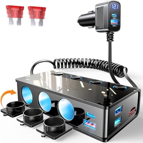 LISEN 9-in-1 Car Cigarette Lighter Multi Socket, 191W Cigarette Lighter Splitter Car 12V Multi Socket Car Charger Adapter Accessories for iPhone 16/15/14, Samsung and All Road Trip Car Devices