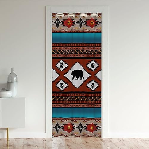 Homewish Cortina de puerta azteca para puertas, diseño de oso de caza, retro, nativo del suroeste, bohemio, Doo, cortina geométrica, remolinos de diamante, para armario, decoración de dormitorio