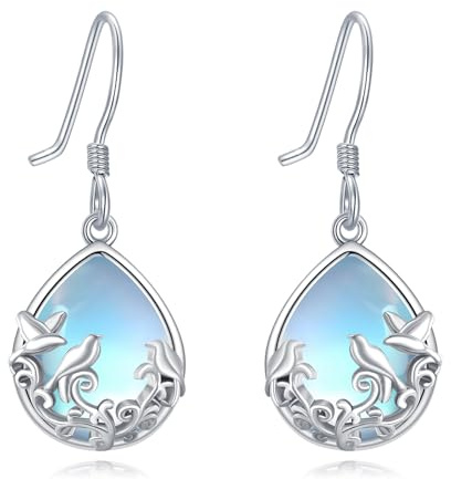 925 Sterling Silber Tier-Ohrringe Vogel Mondstein/Kolibri Ohrringes Schmuck Geschenk für Frauen