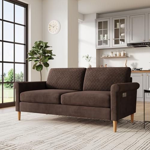 Vesgantti Sofa 2 Sitzer, 164cm Modernes 2er Sofa mit beidseitigen Taschen, Stoff couch mit 2 Kissen und Sitzkissen, Doppelsofa für Wohnzimmer, Schlafzimmer, Büro, Montage ohne Werkzeug 164L*76D*85H cm