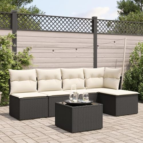 qohoio 6-TLG. Garten-Sofagarnitur mit Kissen LoungemöBel Balkon Gartengarnitur Set Lounge MöBel Outdoor Schwarz Poly Rattan - 3217526