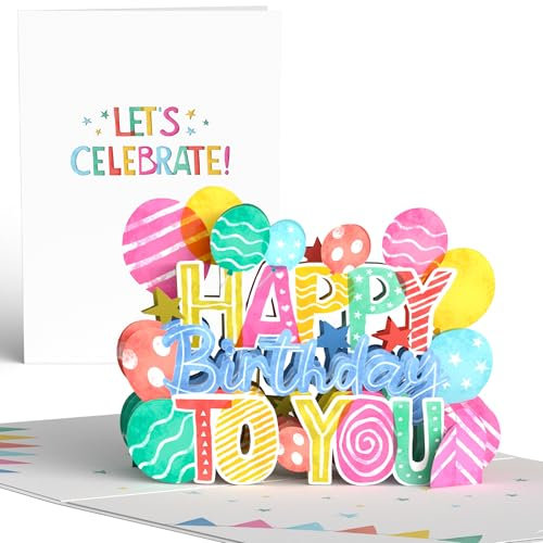Lovepop® 3D Pop-Up Karte Geburtstag bunte Ballons Geburtstagskarte Let´s Celebrate | inkl. Umschlag & Versteckfach für Geld & Gutscheine