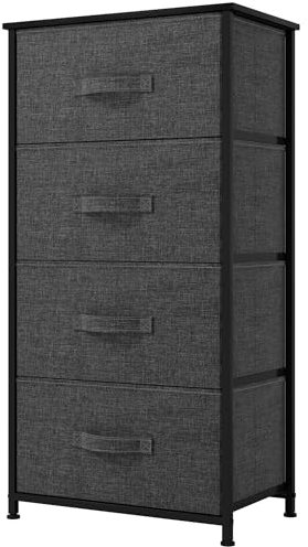 YITAHOME Kommode,Kommode mit 4 Schubladen,Schrank,Stoffschubladen mit Griffen,Metallgestell,Dauerhaft,Grau