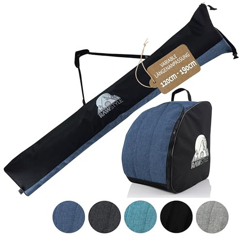Rawstyle Skitaschen Set Maxi variabel Skisack universal anpassbar 120-190cm Skischuhtasche Skistiefeltasche Rucksack Helm Hart-Soft-Boots Bootbag Tasche Skischuhe Maxi (meliert Marine)
