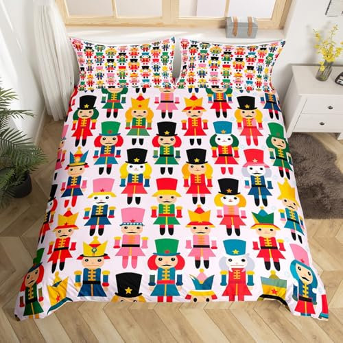 Homemissing Pink Nutcracker Bedding Set Boys Kids Single Size Merry Christmas Comforter Cover Set Room Decorative Cartoon Royal Guarder Duvet Cover Xmas Them Bedspread Cover 2Pcs Bedclothes