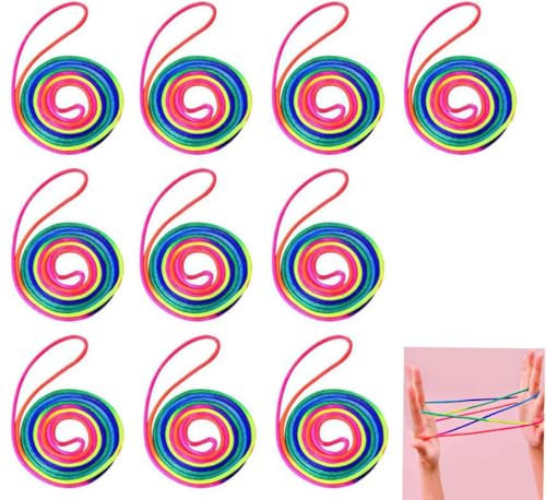 10-Pack Cat Cradle String Fingering Toy Supplies Rainbow Color Cat Cradle String Games,Chinese Finger String Games Toy for Kids, Adults, Children's Day