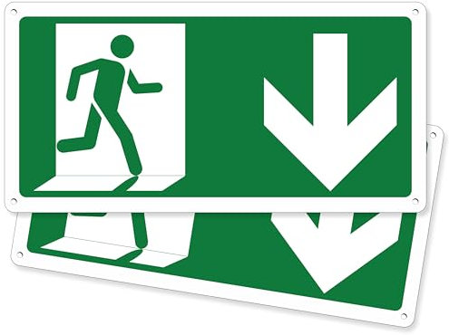 Pubblimania 2 Sortie d'Urgence Flèche Basse | Panneau en aluminium composite 3 mm extérieur-intérieur (faible sortie d'urgence, 2 unités)