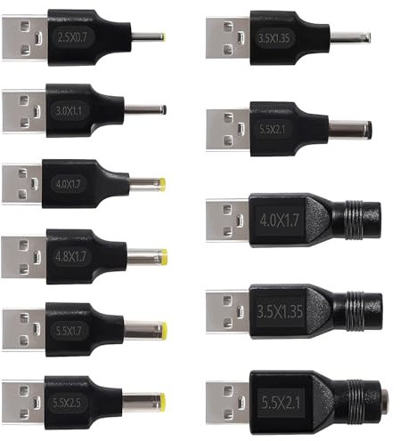 KUOQIY 11 Pièces Kit Adaptateurs d'alimentation USB-vers-CC, 2.0 A vers DC Connecteur Charge Baril Jack Adaptateur Secteur, pour Chargeur 5V DC-ou-USB