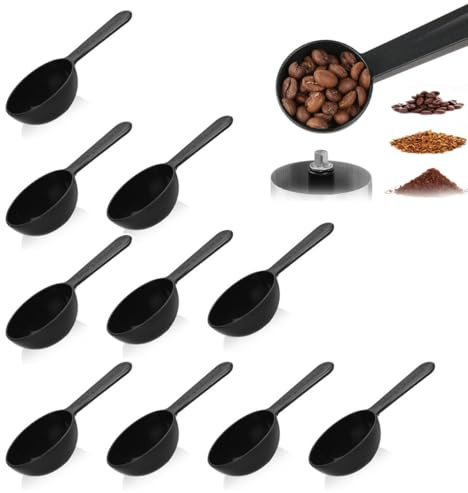 CULEO Juegos de cucharas medidoras,Cuchara medidora de plástico para granos de café, 10 unidades, color negro, 7 g