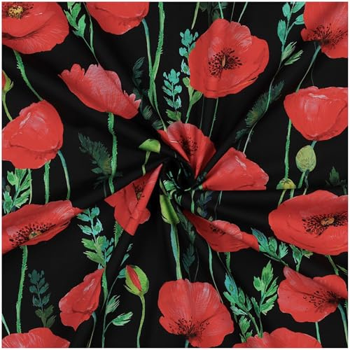 Baumwoll-Stoff Mohnblumen 146cm Popeline Baumwolle Sommerstoff Oeko-Tex Meterware
