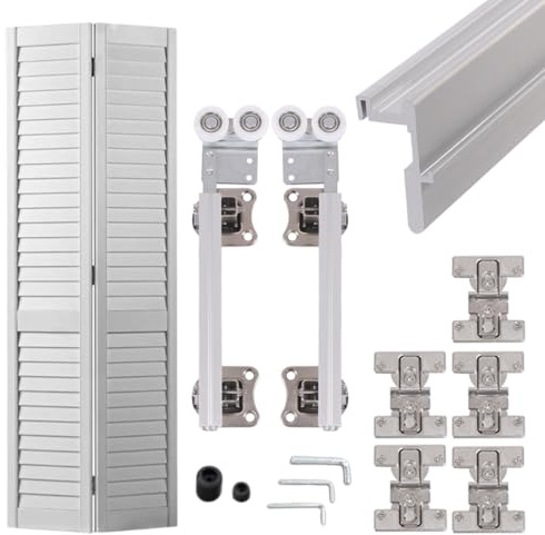 HOWHY Aluminium-Schiebeschrank-Falttür, 36 x 118 cm, Silber, Schrank-Falttür-Hardware-Set mit 91,4 cm Schiene, Hängerad, 1 Set