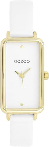 Oozoo Timepieces Damen Uhr in Gold I Armbanduhr Damen mit Lederarmband I Moderne Uhr für Frauen I Edle Analog Damenuhr Rechteckig 19x31mm Gehäuse C11530