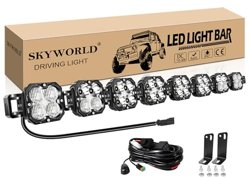SKYWORLD Led Arbeitsscheinwerfer mit 12V DT Kabelbaum, 52 Zoll 133 cm 240W | Wasserdicht Offroad Scheinwerfer Zusatzscheinwerfer für 4x4 4WD Auto SUV ATV UTV LKW Fahrzeug, 6000K Weiß Led Arbeitslicht