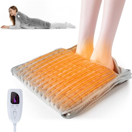 Olycism Plug-in Heated Foot Warmer Electric 40*40 - Unfolds to a 40*80cm Blanket, 24 Options Electric Foot Warmer - Overheating Protection Technology, Foot Warmers for Men & Women, Feet Warmers Gray