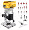 Cordless Power Router Compatible with Dewalt 20V Battery, 1300W Brushless Handheld Palm Routers Wood Trimmer with 6 Speed, Guide Wheel, Straight Guide, 15 Milling Bits and 2 Spanners(No Battery)