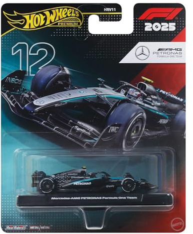 Hot Wheels Premium Mercedes-AMG Petronas Formula 1® Wagen | Kimi Antonelli Sammelauto aus Druckguss im Maßstab 1:64, Real Riders- Reifen und Metall/Metallkarosserie, JKD92