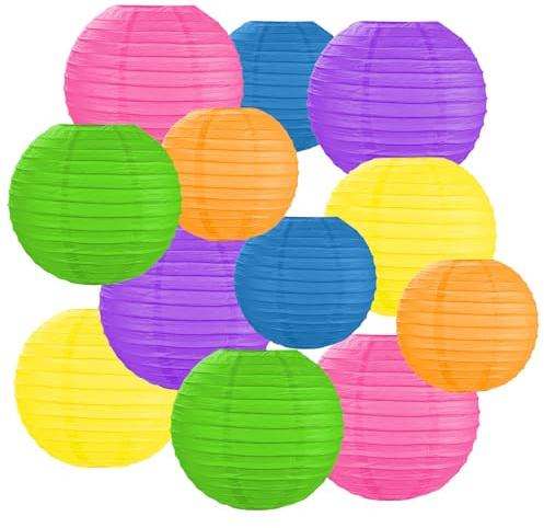 AOOSA Bunte Papierlaternen, 12 Stück Runde Hängende Papierlaternen, 25/20/15 cm Lampenschirm Papierlaterne, Papier Laterne Dekoration für Heimdekoration, Partys, Hochzeit, Feiertagen