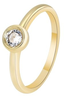 KnSam Gold 585 14K Verlobungsring Echtschmuck, Klassiker Siegelring Trauringe mit Moissanit (Rundschliff Weiß), Eheringe Gelbgold Au585, Gr.47 (15.0)