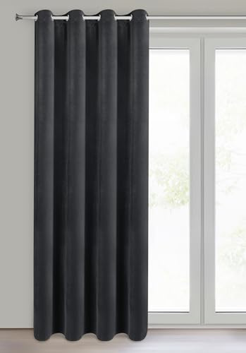 Eurofirany - Verdunklungsvorhänge, Vorhang Blickdicht, Vorhänge Fenster Balkontür - Schlafzimmer Wohnzimmer Deko, Gardine aus Velour, 100% Verdunkelung, 140x250 cm, Ösenvorhang - NITA - Schwarz