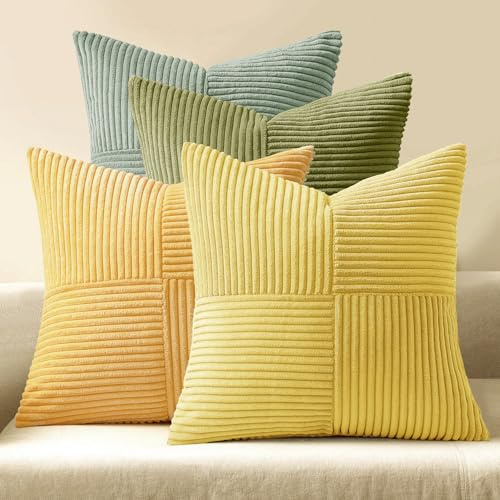 MIULEE Kissenbezug 40x40 Kordsamt Sofakissen Patchwork Gelb-Grün Serie | 4er Set Dekokissenhülle Zierkissenbezüge Square Zierkissen für Sofa Wohnzimmer Schlafzimmer