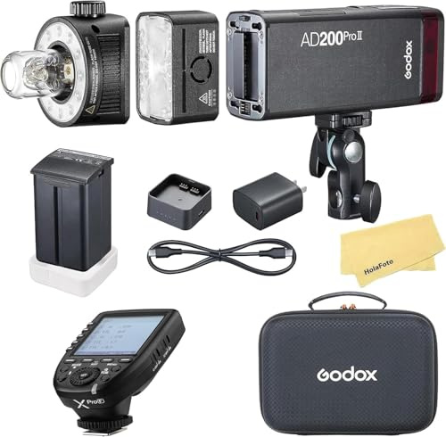 GODOX AD200 Pro II AD200Pro II AD200ProII 2.4G TTL Pocket Flash Strobe with Godox XPro-F Flash Trigger for Fujifilm Fuji Cameras,500 Full Power Flashes,0.01-1.8s Recycling,14.4V/2900mAh Li-ion Battery